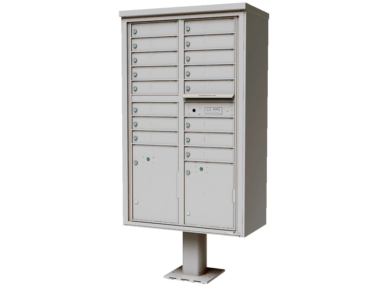16-tenant doors with 1-15"H parcel locker, and 1-18"H parcel locker